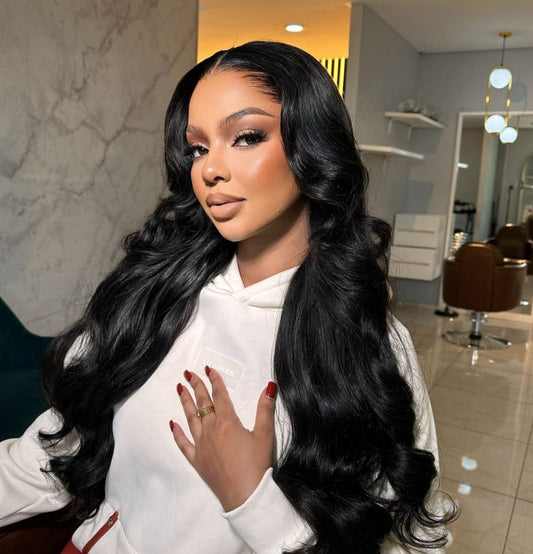 Double Drawn Body wave 30" 13x4 Black and Natural color