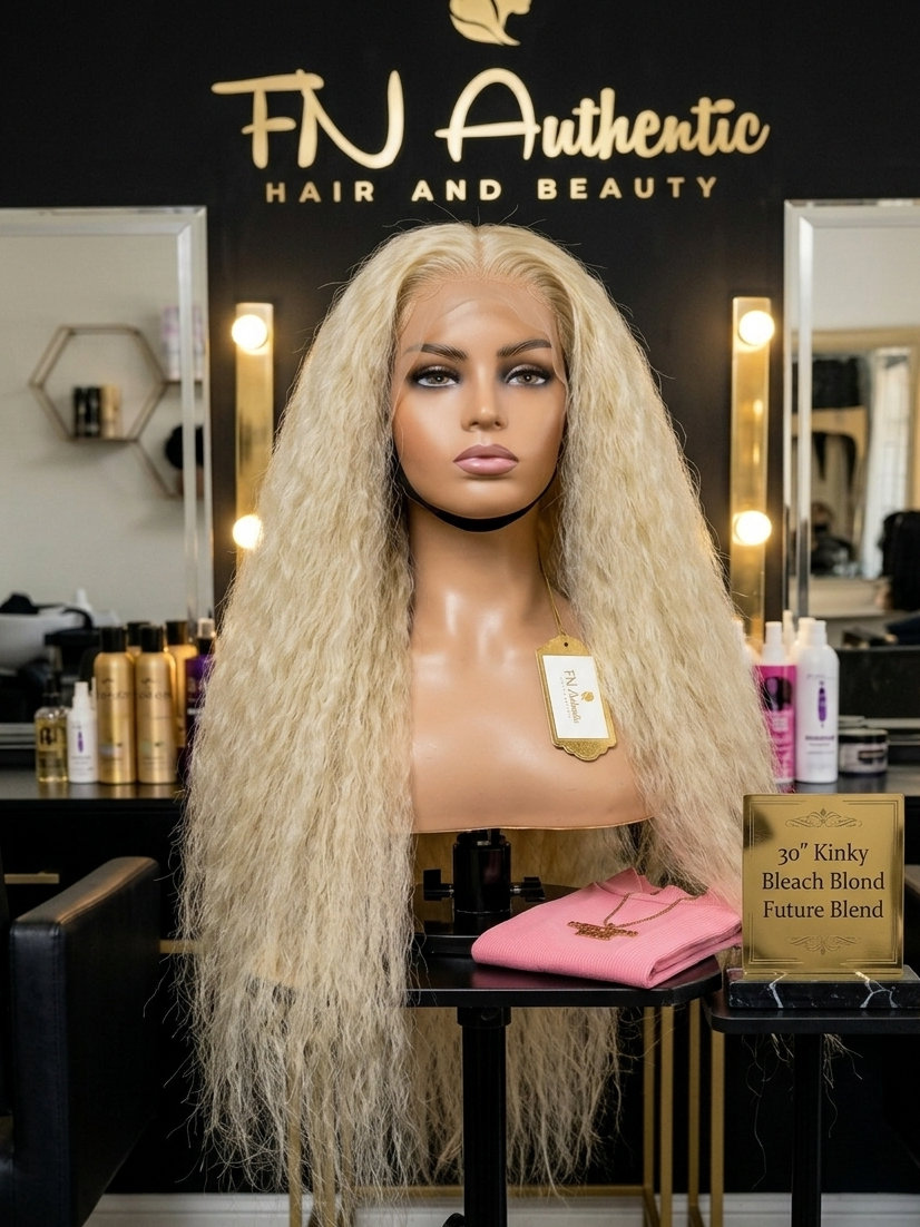 Silky 30-Inch 13x4 HD Lace Human Blend Wig – Kinky Texture, Natural Parting, and Breathable Comfort.