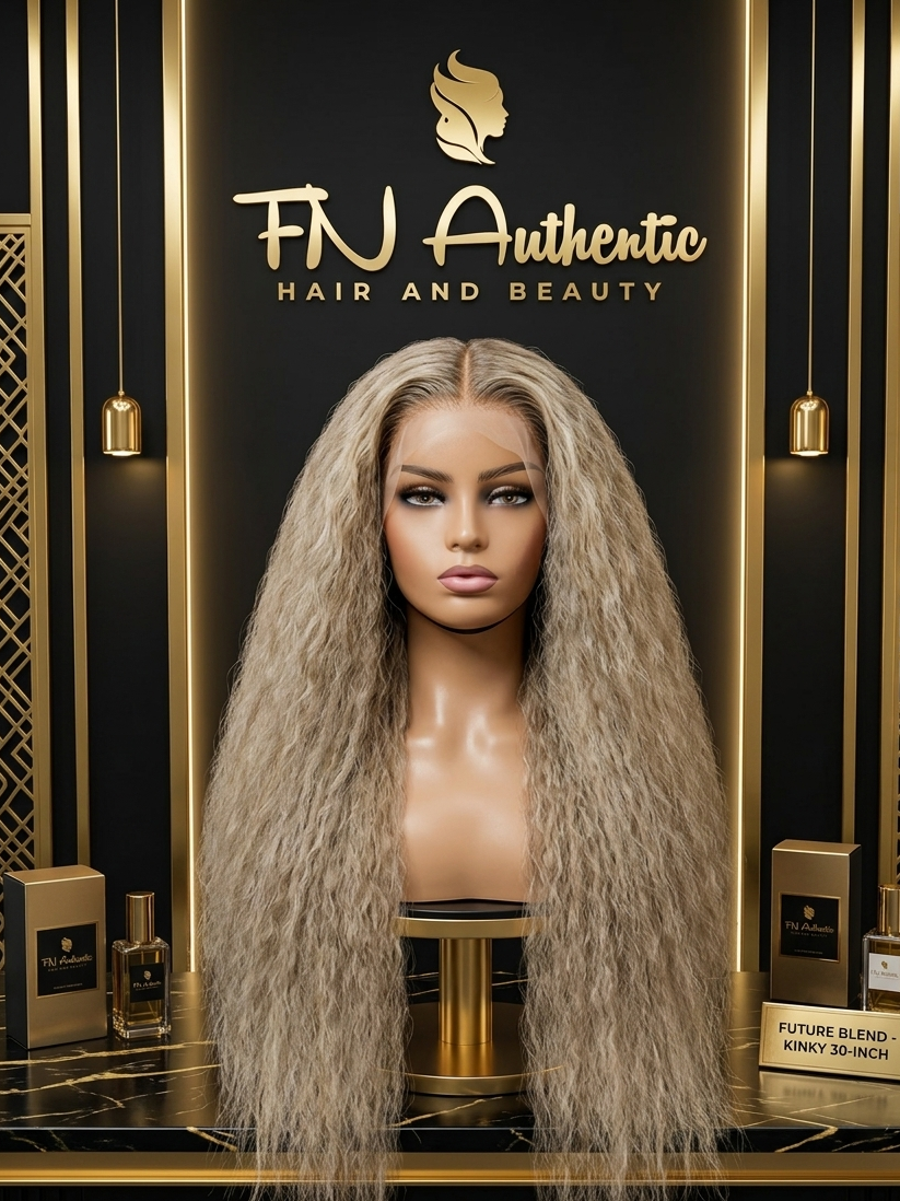 Silky 30-Inch 13x4 HD Lace Human Blend Wig – Kinky Texture, Natural Parting, and Breathable Comfort.