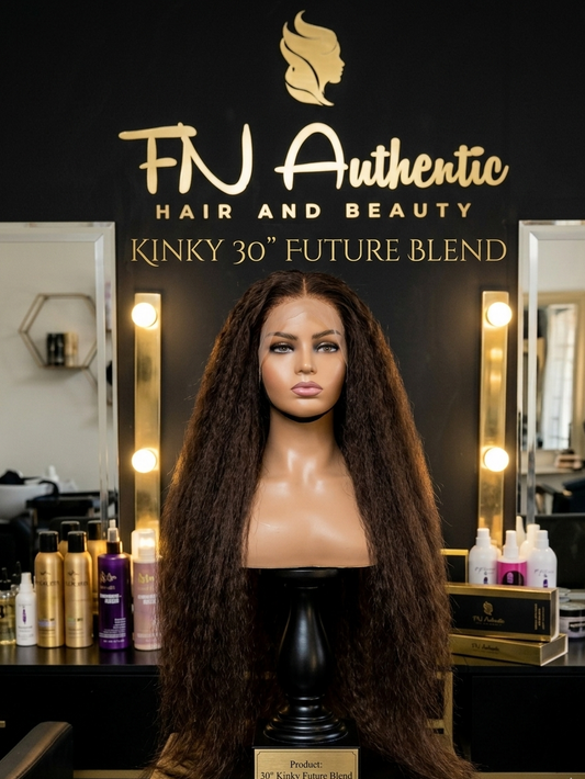 Silky 30-Inch 13x4 HD Lace Human Blend Wig – Kinky Texture, Natural Parting, and Breathable Comfort.