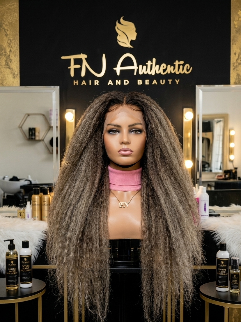 Silky 30-Inch 13x4 HD Lace Human Blend Wig – Kinky Texture, Natural Parting, and Breathable Comfort.