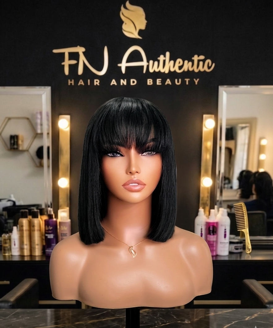 Double Drawn Virgin hair Straight weave with fringe 12"