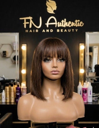 Double Drawn Virgin hair Straight weave with fringe 12"